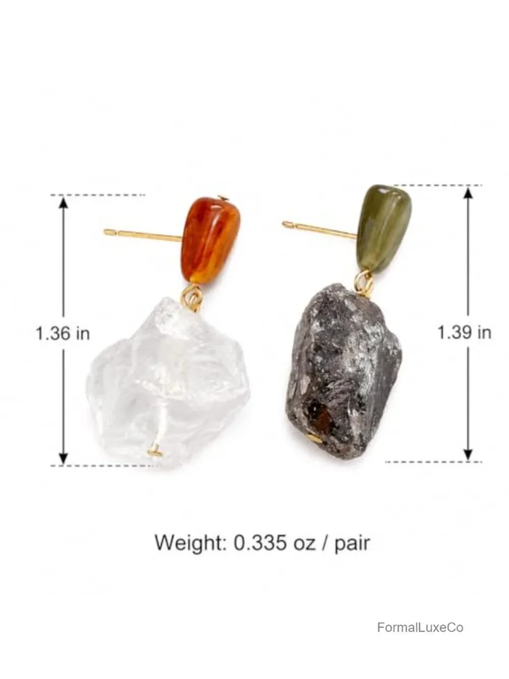 Raw Stone Asymmetrical Drop Earrings for Women, Statement Dangle Earrings